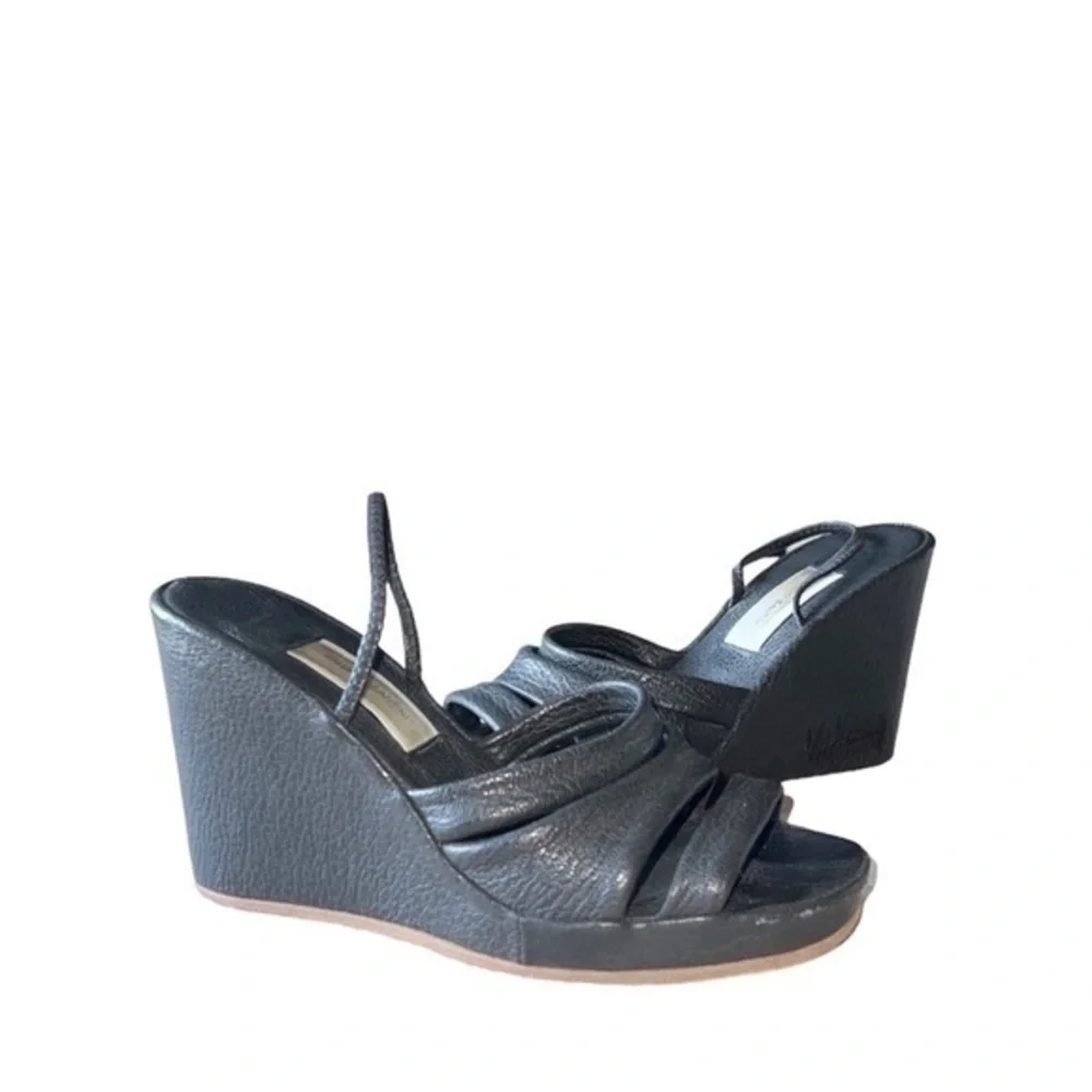 Fausto‎ Santini Black Leather Wedge Strappy Sandals